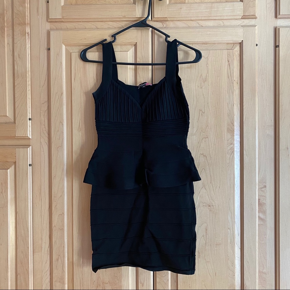 Bodycon Peplum Black Midi Dress Small